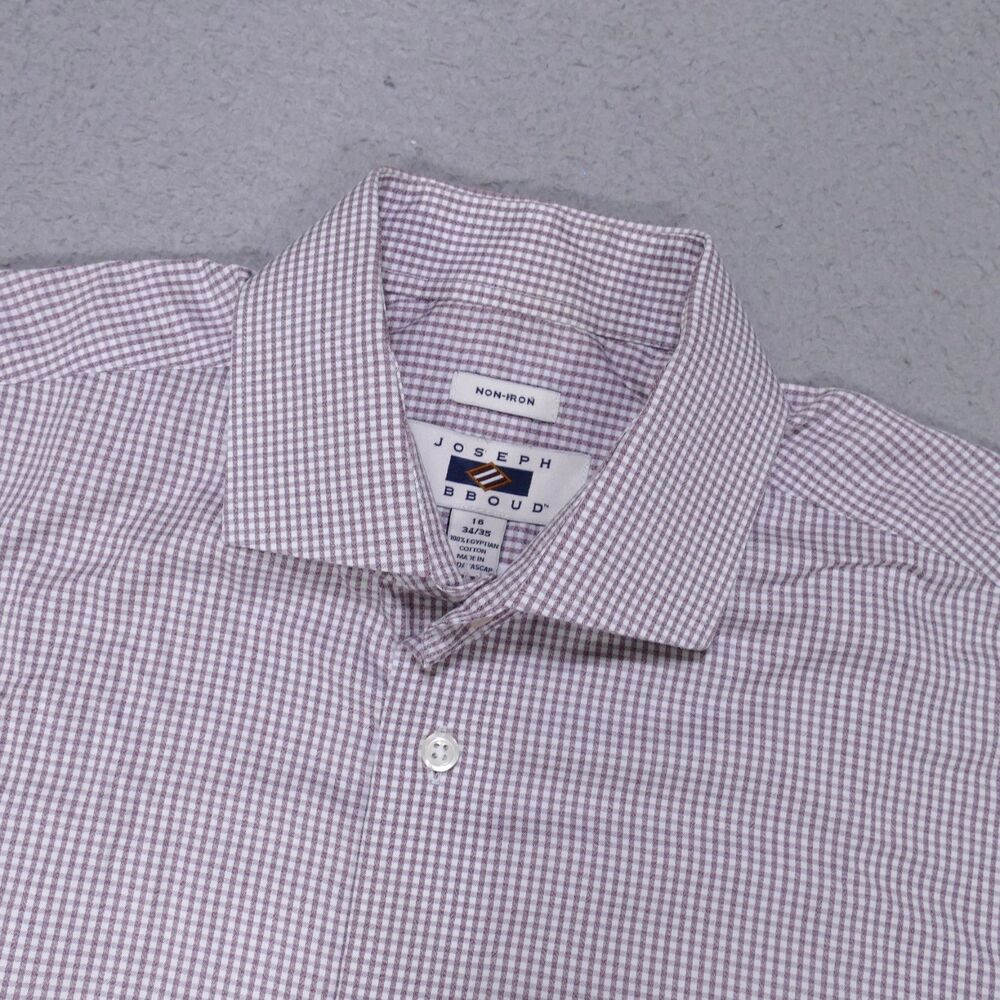 Joseph Abboud Shirt Mens 16 34/35 Wine Red Plaid Button Up Long Sleeve